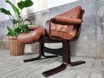 Jaren 60 Deens Design Stoel | Cognac Bruine Leren Fauteuil, 75 tot 100 cm, Hout, Gebruikt, Ophalen of Verzenden