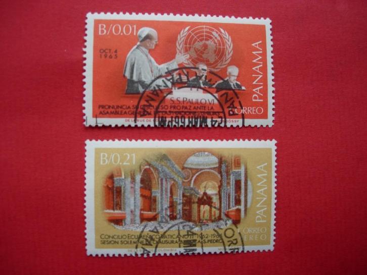 Panama Bezoek Paus Paulus VI 1966 2 zegels van serie van 6, Postzegels en Munten, Postzegels | Amerika, Gestempeld, Midden-Amerika