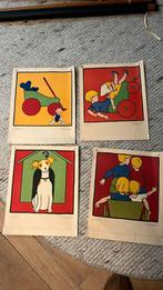 4 vintage prenten van EC van der Meulen 1950, Antiek en Kunst, Ophalen