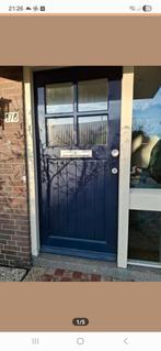 Hardhouten buitendeur met dubbel glas, Ophalen, Gebruikt, 80 tot 100 cm, Buitendeur