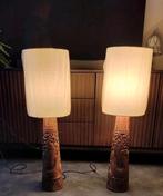 Set XL tafellampen/vloerlampen Aziatische gravure nieuwe kap, Hout, Vintage, Ophalen of Verzenden, Zo goed als nieuw