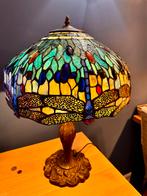 Turquoise Tiffany Lamp met Libelles, Ophalen, Gebruikt, Glas, Minder dan 100 cm