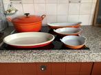 Retro gietijzeren pan Le Creuset en 4 gietijzeren schalen, Antiek en Kunst, Antiek | Emaille, Ophalen