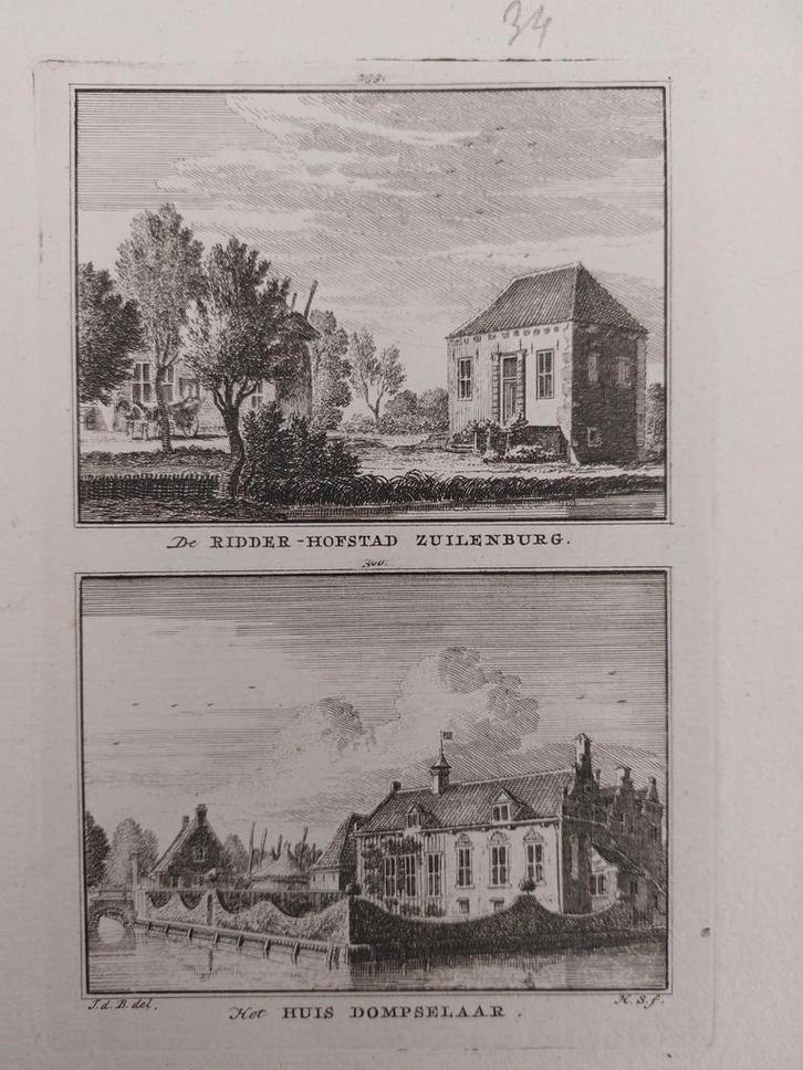 299-300 / Zuilenbrug en Huis Dompselaar  Overlangbroek, Antiek en Kunst, Kunst | Etsen en Gravures, Ophalen of Verzenden