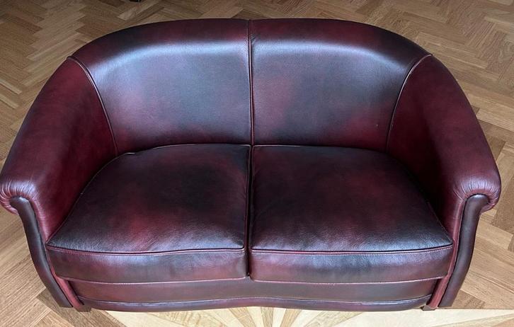 Bruin-rood gemêleerd luxe kinderbankje van kalfsleer, Huis en Inrichting, Banken | Sofa's en Chaises Longues, Zo goed als nieuw