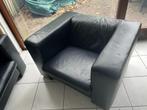 Zwarte leren bank + 2 fauteuils – goede staat, Ophalen, Gebruikt, Modern / Minimalistisch, Hout