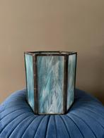Art Deco Tiffani windlicht in blauw glas, Overige materialen, Blauw, Ophalen of Verzenden, Zo goed als nieuw