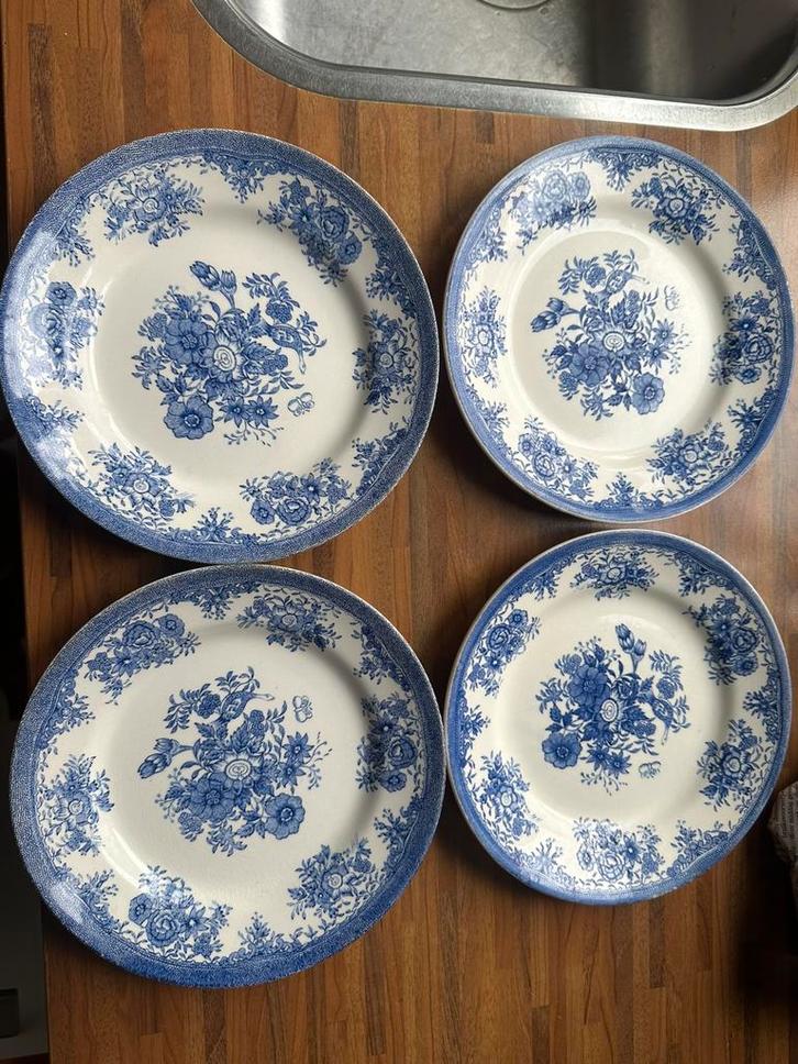 Vintage Egersund Norway blauw-witte borden (set van 4), Antiek en Kunst, Antiek | Wandborden en Tegels, Ophalen of Verzenden
