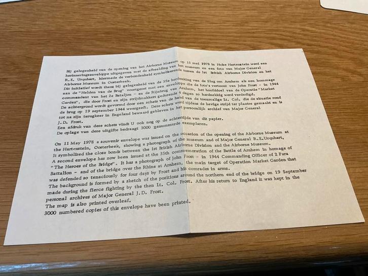 John Frost Eerste Dag Envelop Arnhem 1944, Verzamelen, Ansichtkaarten | Buitenland, Gelopen, Duitsland, 1940 tot 1960, Ophalen of Verzenden