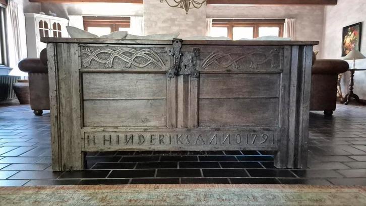 Antieke dekenkist boekenkist tuugkist 1791, Antiek en Kunst, Antiek | Meubels | Kasten, Ophalen