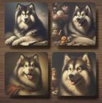 Malamute Rembrandt stijl onderzetters met houder, Ophalen of Verzenden, Nieuw, Glas of Kopje