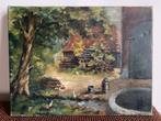 Landschap met kippen, waterput en boerderij, Antiek en Kunst, Ophalen of Verzenden