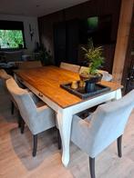 6 ribstof eetkamerstoelen kleur taupe / beige, Huis en Inrichting, Fauteuils, Ophalen of Verzenden, Gebruikt