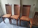 5x hoge teak houten eetkamerstoelen, Huis en Inrichting, Stoelen, Ophalen, Gebruikt, Bruin, Vijf, Zes of meer stoelen