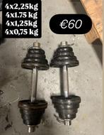 Halter set met schijven met 28 kg schijven €60, Sport en Fitness, Ophalen of Verzenden, Zo goed als nieuw