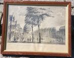 Prent gezicht van de Borstelbrug naar de Hoogstraat Leiden, Antiek en Kunst, Kunst | Litho's en Zeefdrukken, Ophalen