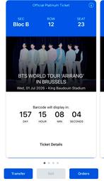 2 Platinum BTS tickets for sale!! 1July Brussels, Twee personen
