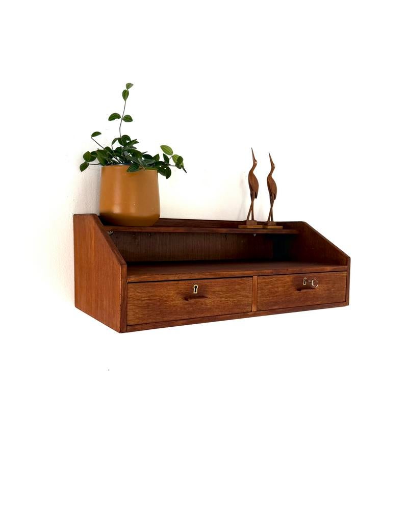 Vintage Deense teakhouten wandconsole ‘60, Huis en Inrichting, Kasten | Wandmeubels, Met plank(en), Teakhout, Ophalen of Verzenden