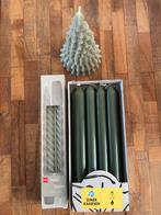 Set groene kaarsen + gouden kaarsenhouder, Overige materialen, Nieuw, Ophalen of Verzenden, Kaars