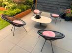 Loungeset 4 stoelen en aluminium tafel teak-look, Ophalen, 4 zitplaatsen, Bijzettafel, Aluminium