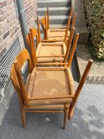 Vintage eethoek: massief houten tafel + 6 gevlochten stoelen, Huis en Inrichting, Ophalen, Gebruikt, 100 tot 150 cm, Scandinavisch
