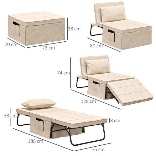 Multifunctionele Bedbank - Beige slaapbank bankstel stoel, Huis en Inrichting, Slaapkamer | Slaapbanken, Nieuw, 70 cm of minder