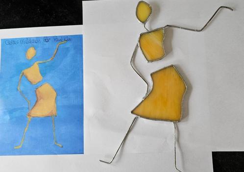 Gelbes Mädchen. Naar schilderij van J. Strieber. Glas in loo, Antiek en Kunst, Kunst | Overige Kunst, Ophalen of Verzenden
