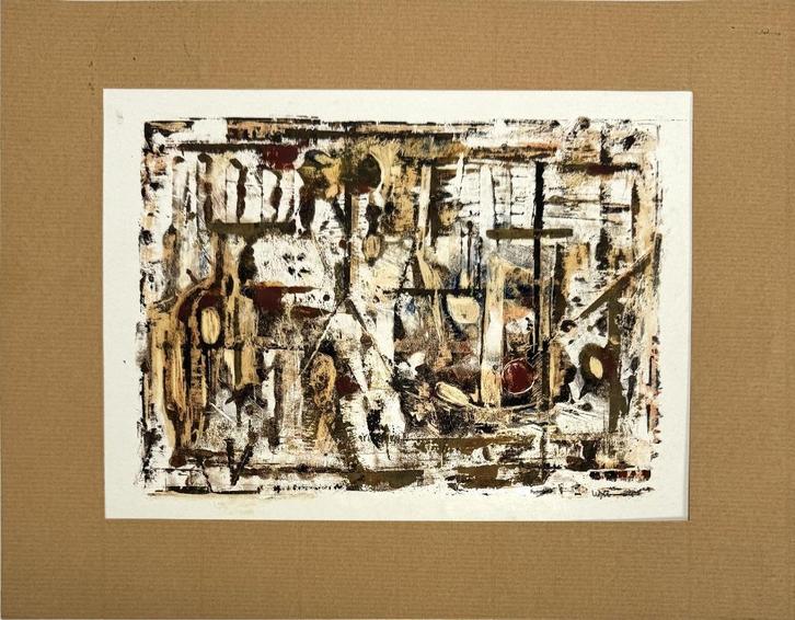 Gemengde techniek Wobbe Alkema. abstract, 1964, Antiek en Kunst, Kunst | Schilderijen | Abstract, Ophalen of Verzenden