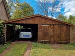 Houten schuur, houten tuinhuis met carport, 8 x 6,4 m, 500 cm of meer, Gebruikt, Ophalen of Verzenden, Hout