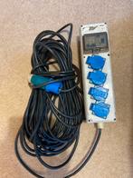 Camping Verlengkabel met stekkerdoos + adapters, 25 meter, Ophalen of Verzenden, Gebruikt
