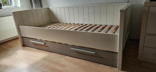 Witte houten bedbank 90x200 met onderlade, Huis en Inrichting, Slaapkamer | Bedden, Gebruikt, Eenpersoons, 90 cm, 200 cm, Hout