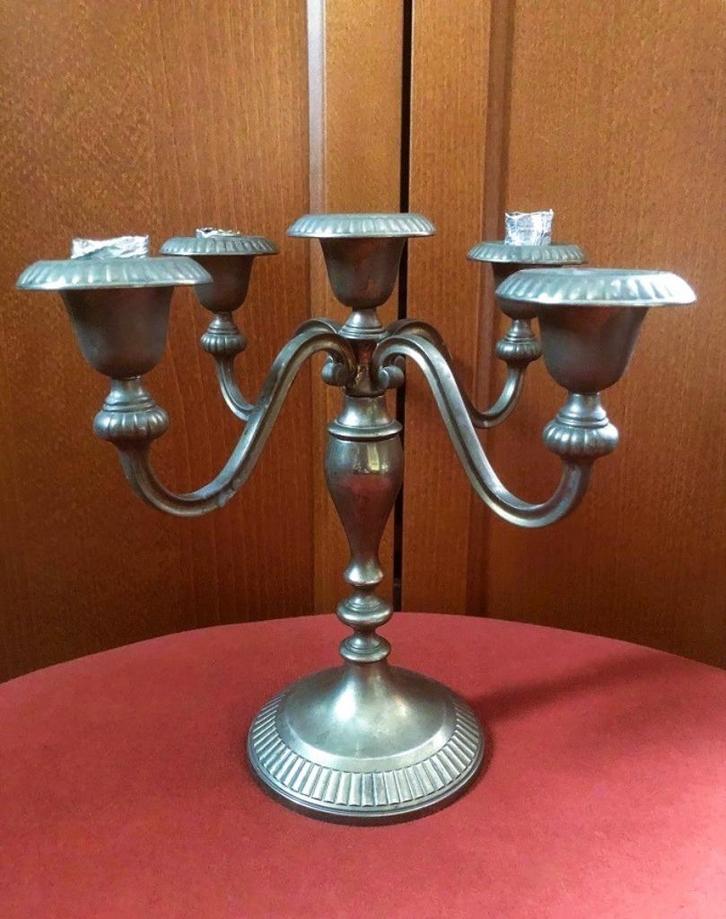 Brocante kandelaars vintage - 5 arms - zilver, Huis en Inrichting, Woonaccessoires | Kandelaars en Kaarsen, Gebruikt, Kandelaar