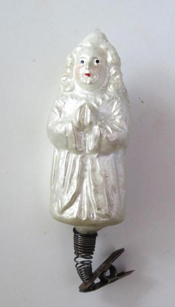 Oude Kerstbal Engel op knijper ( melkwit, witte vleugels ) beschikbaar voor biedingen