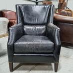 Stoere hoge fauteuil vintage zwart leer + BEZORGING GRATIS