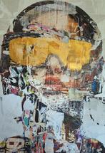 Face 001. Mixed media kunstwerk op linnen doek  90 x 120 cm., Antiek en Kunst, Ophalen