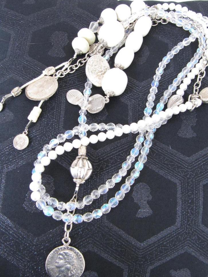 NIEUW: BOHO STYLE IBIZA ketting wit transparant beads coins, Sieraden, Tassen en Uiterlijk, Kettingen, Nieuw, Overige materialen