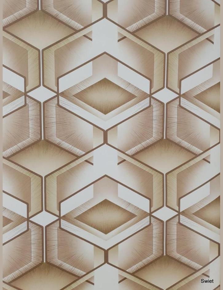 7120 Vintage groovy zeshoeken vintage behang retro swiet, Huis en Inrichting, Stoffering | Behang, Bruin, 75 m² of meer, Ophalen of Verzenden