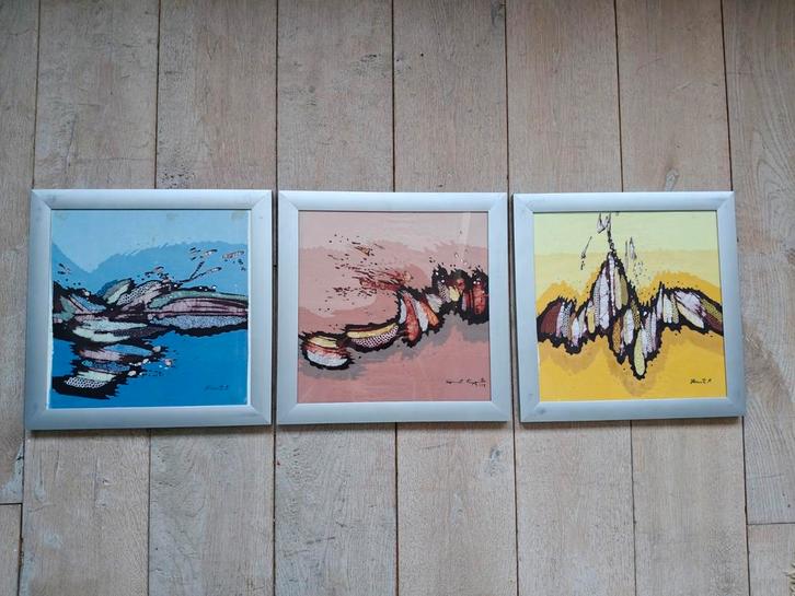 3 Indonesische Doeken in Lijst, Antiek en Kunst, Kunst | Schilderijen | Klassiek, Ophalen of Verzenden