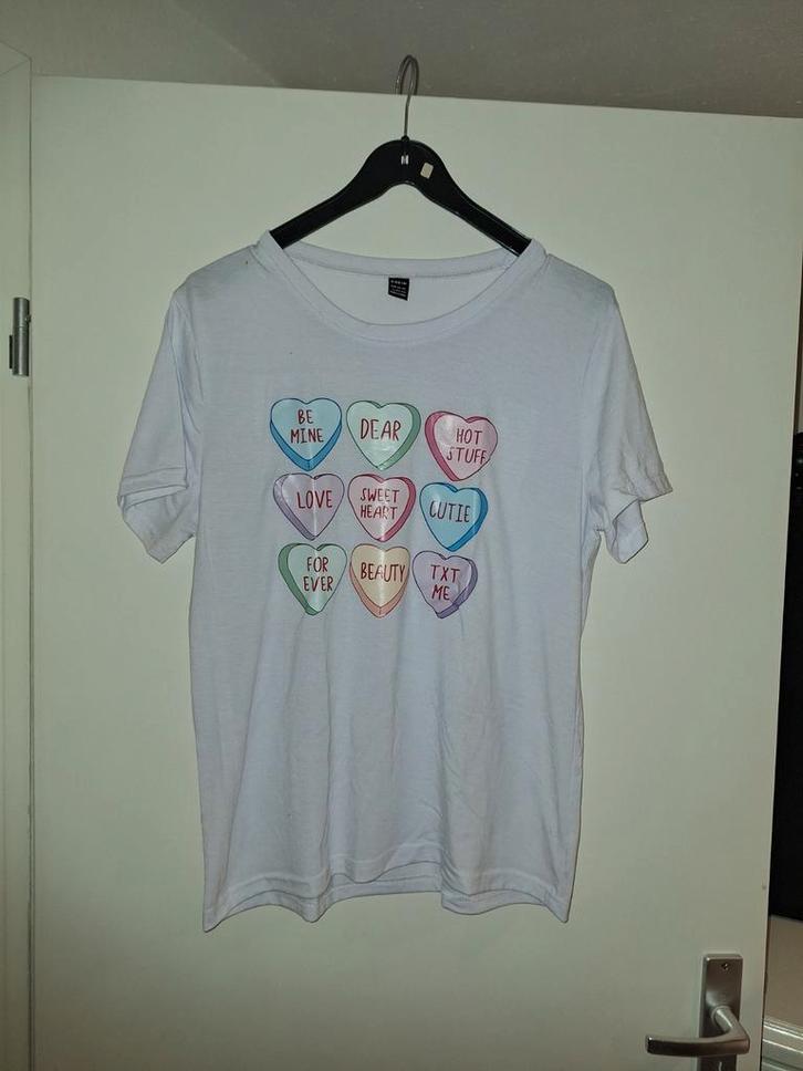 Wit hartjes shirt Shein maat L, Kleding | Dames, T-shirts, Zo goed als nieuw, Maat 38/40 (M), Wit, Korte mouw, Ophalen of Verzenden