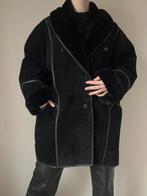 Zwarte vintage leren jas,XL.Oversized lammy fake fur nepbont, Kleding | Dames, Jassen | Winter, Verzenden, Zwart, Maat 46/48 (XL) of groter