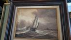 De afbeelding toont een schilderij van een schip op ruwe zee, Ophalen of Verzenden