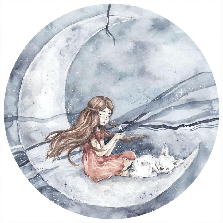 Muursticker Sticker Cirkel Meisje Maan Dekornik, Kinderen en Baby's, Kinderkamer | Inrichting en Decoratie, Nieuw, Wanddecoratie