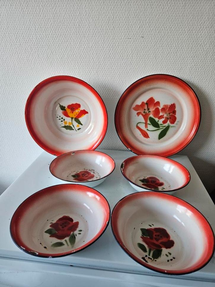 Emaille servies, Antiek en Kunst, Antiek | Emaille, Ophalen of Verzenden
