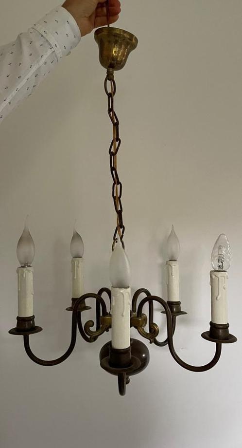 antieke 5 armige kroonluchter in mooie staat, Antiek en Kunst, Antiek | Lampen, Ophalen of Verzenden