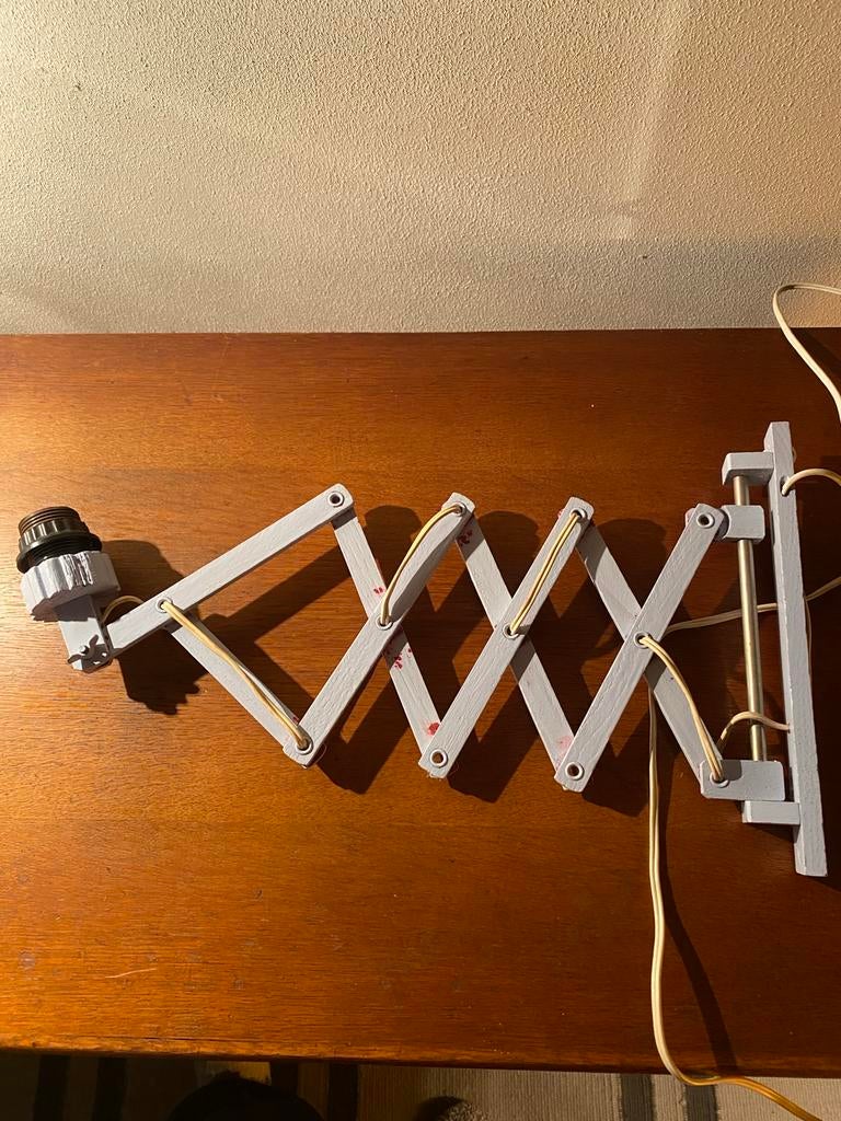 Vintage houten Lichtblauwe Scharnierlamp, Huis en Inrichting, Ophalen of Verzenden, Gebruikt, Metaal