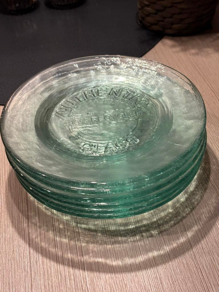 6 glazen ontbijtborden, Gebruikt, Ophalen of Verzenden, Glas, Bord(en)