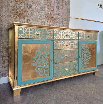 Luxueus turquoise & goud dressoir  beschikbaar voor biedingen
