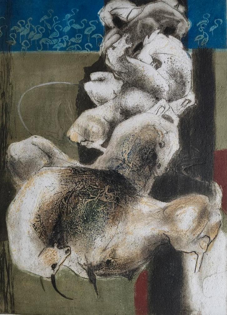 Ru van Rossem - Camargue -  gesigneerde reliëf ets, Antiek en Kunst, Kunst | Etsen en Gravures, Ophalen of Verzenden