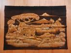 Batik kleed Landschap met karbouwen en fluitspeler 65x92 cm, Overige kleuren, Ophalen of Verzenden, Zo goed als nieuw, 30 tot 120 cm