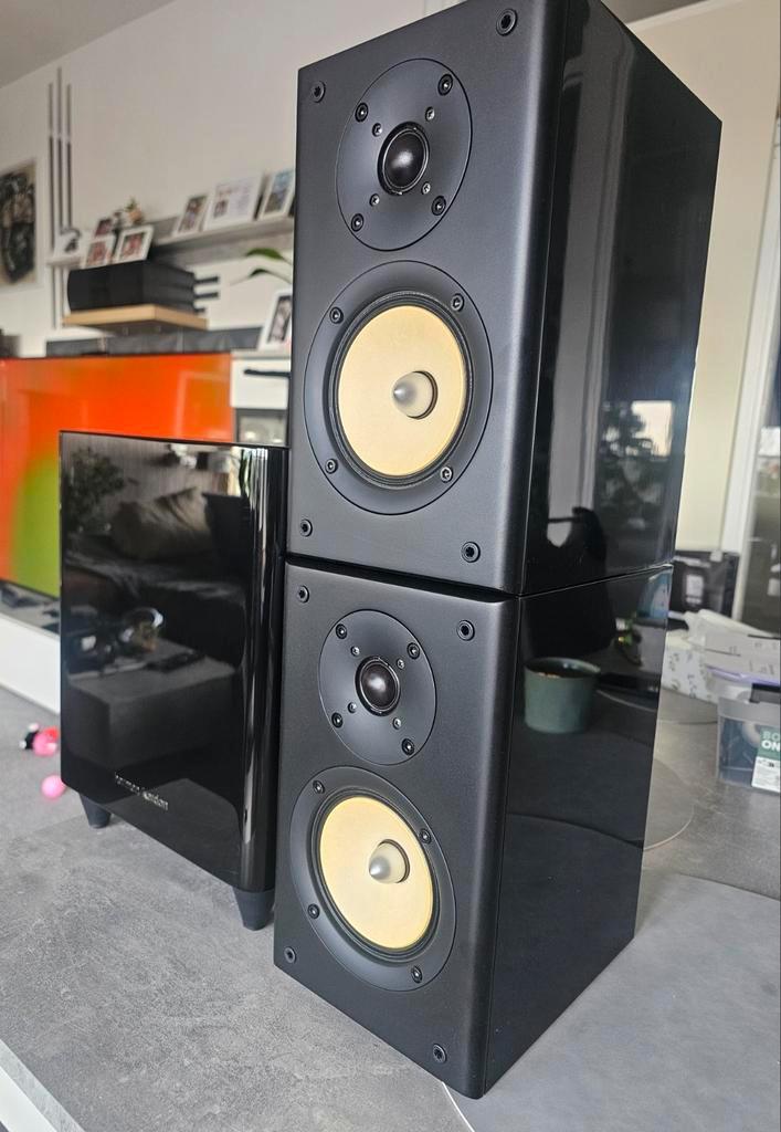 Onkyo D-145 stereo + Harman Kardon  HKTS200SUB – Piano Black, Audio, Tv en Foto, Luidsprekers, Zo goed als nieuw, Subwoofer, 120 watt of meer